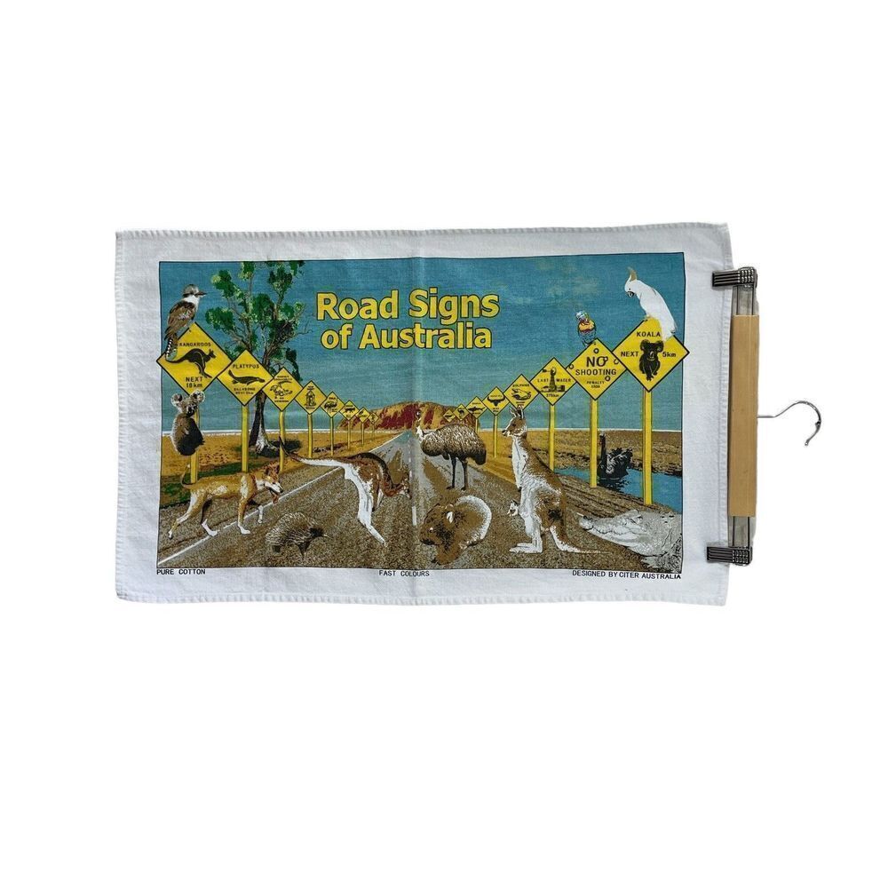 Citer Australia Road Signs Cotton Kitchen Tea Towel 28" X 17.75" Souvenir